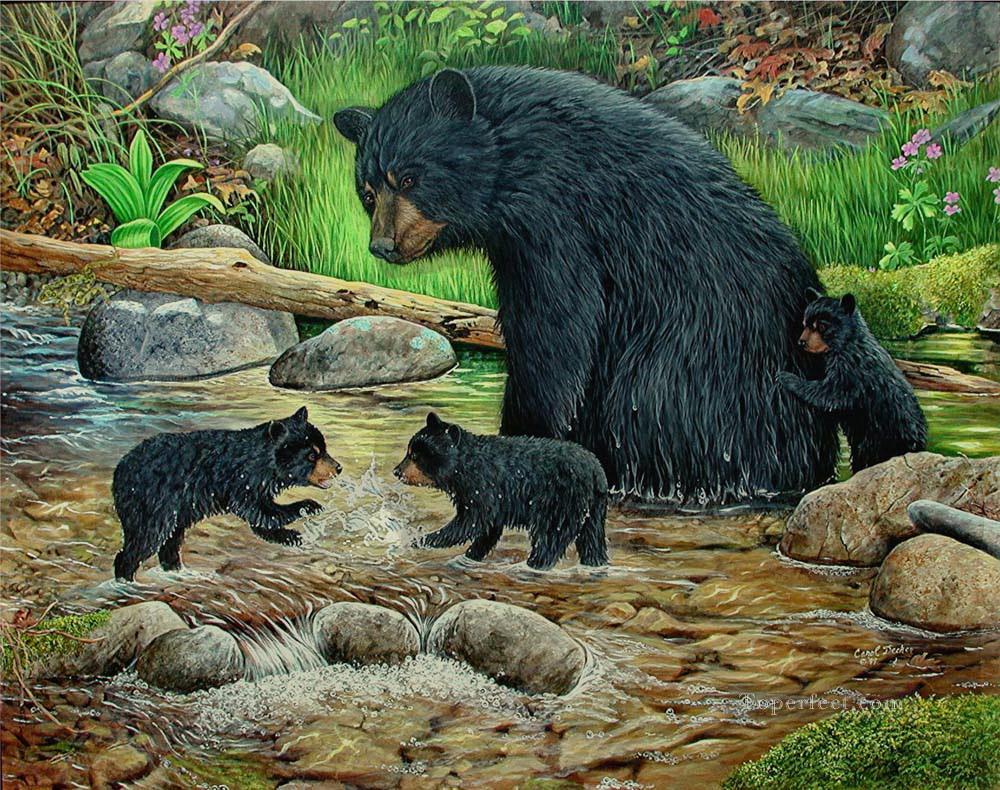 kleine Bären im Strom spielen Ölgemälde